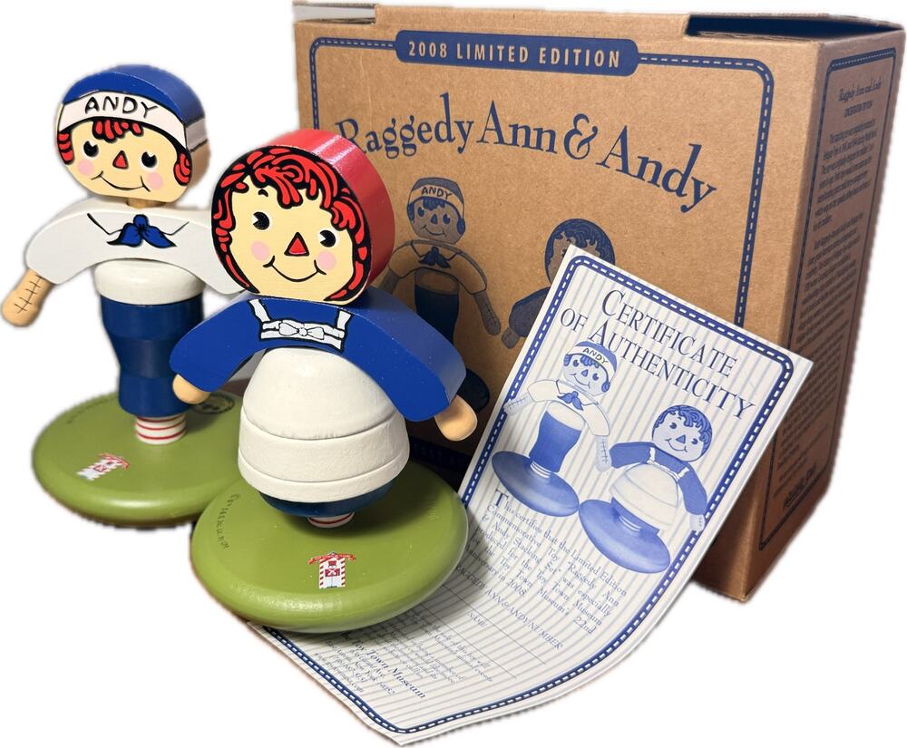Vtg 2008 Holgate Raggedy Ann and Andy Wooden Stacking Wobble Rocking Toy Set